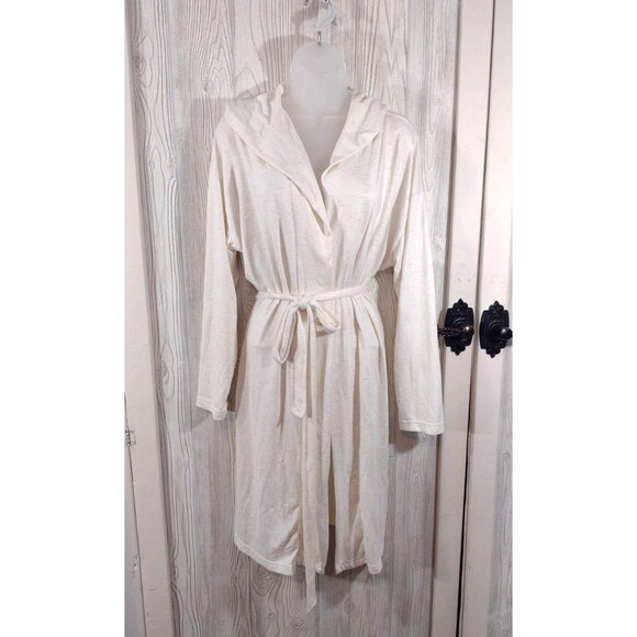 Simple Pleasures Robe Soft Comfory 1x/2x Knee Legth Robe Cream Tan Hooded - Picture 1 of 14